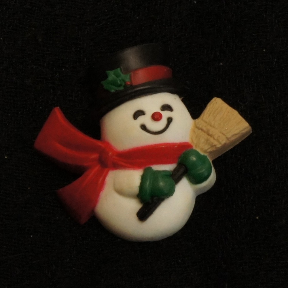 1984 Hallmark Snowman Brooch Vintage Christmas Pin Broom Scarf